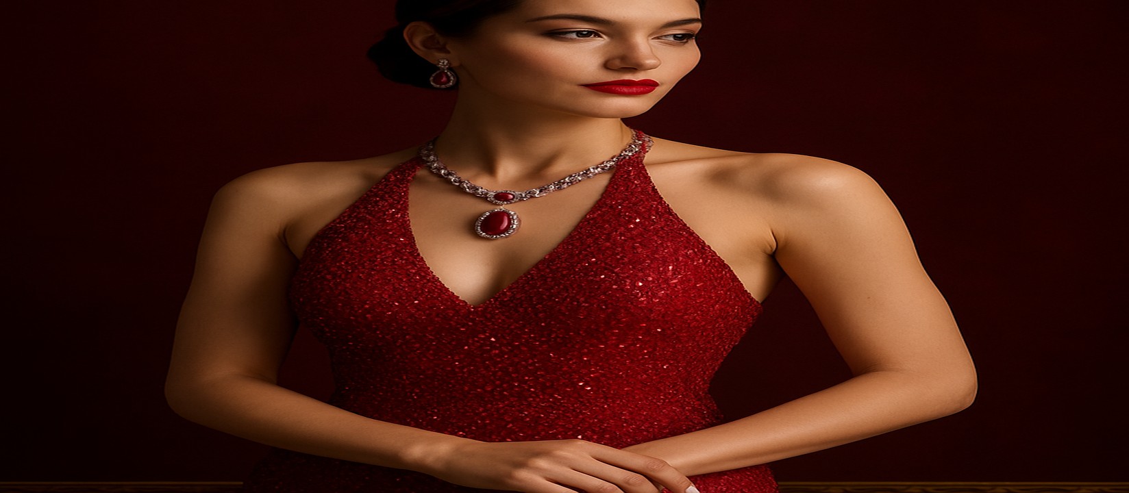 গেমিং প্ল্যাটফর্ম টেবিলে একটি সুন্দর লাল পোশাকে নারী ডিলার, a777bd